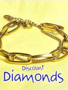Double Chain Link Bracelet on 14K Yellow Gold over 925 Sterling Silver